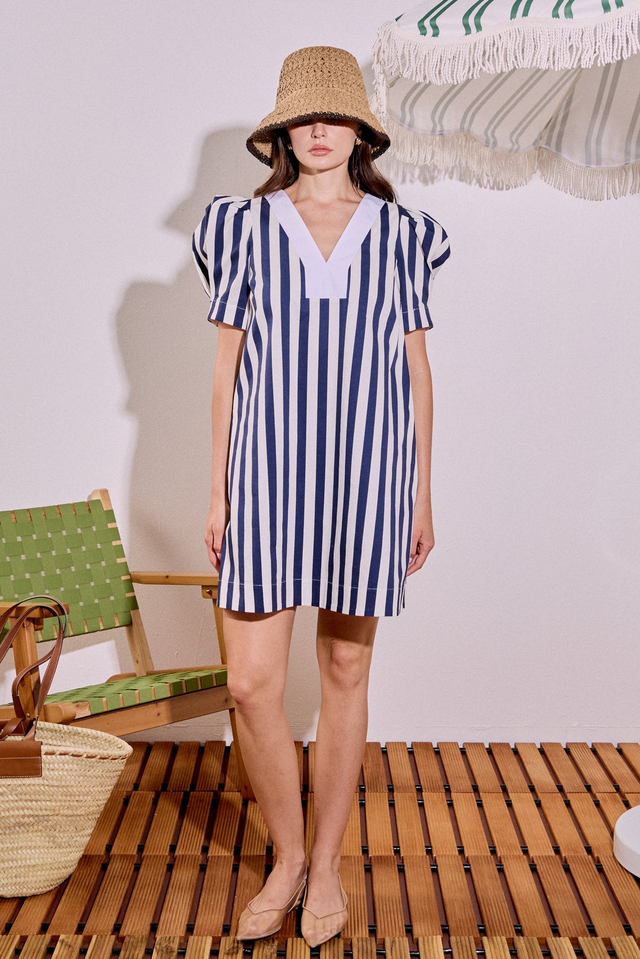 ENGLISH FACTORY - V-neck Puffy Sleeves Dress - DRESSES available at Objectrare