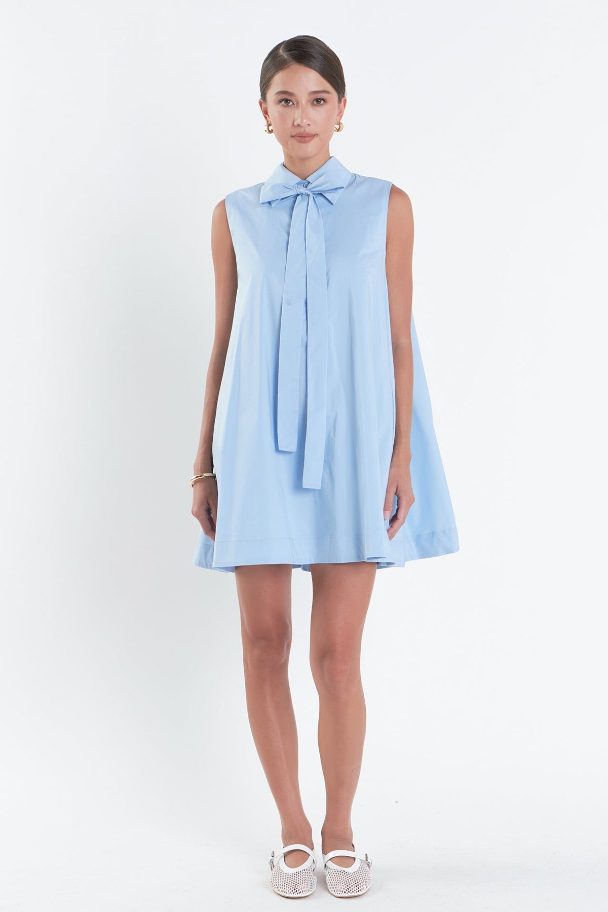 Sleeveless Bow Shirt Dress