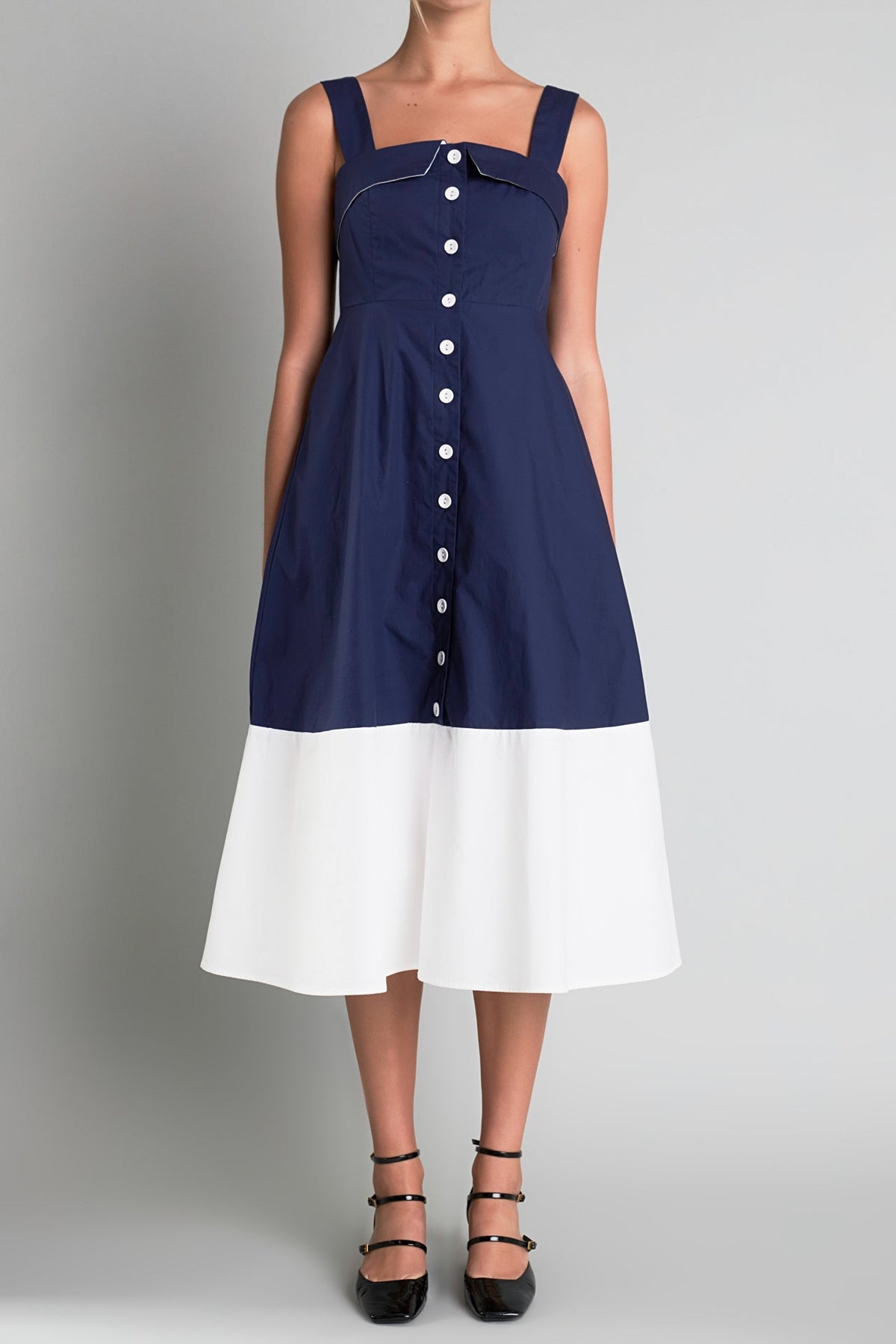 ENGLISH FACTORY - English Factory - Navy & White Color Block Midi Dress - DRESSES available at Objectrare