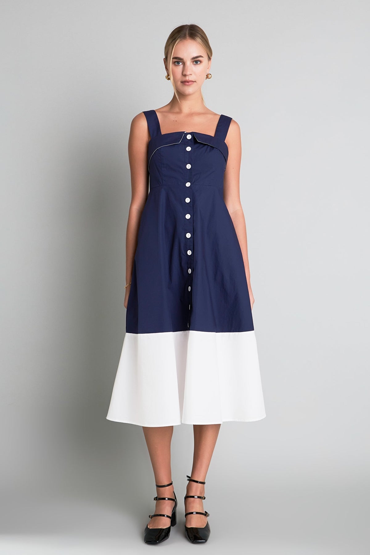 ENGLISH FACTORY - English Factory - Navy & White Color Block Midi Dress - DRESSES available at Objectrare