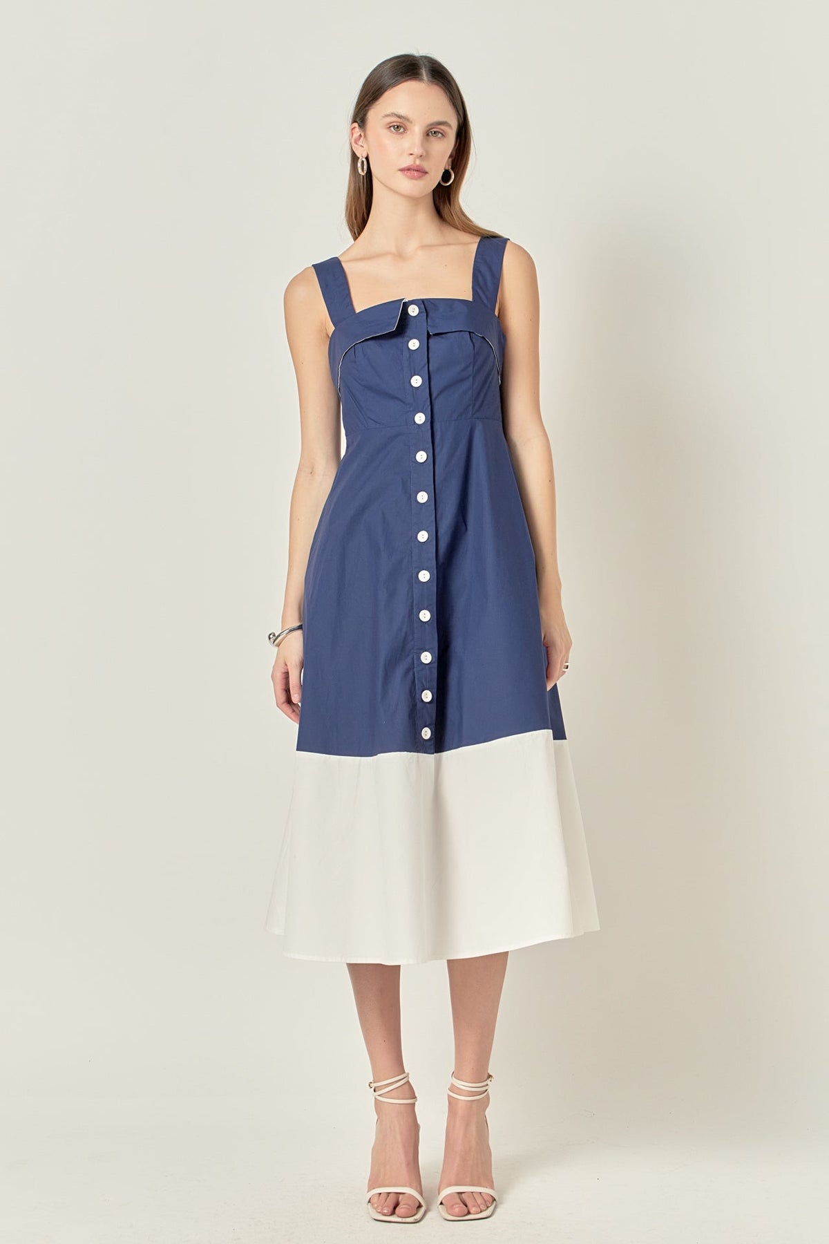 ENGLISH FACTORY - Navy & White Color Block Midi Dress - DRESSES available at Objectrare