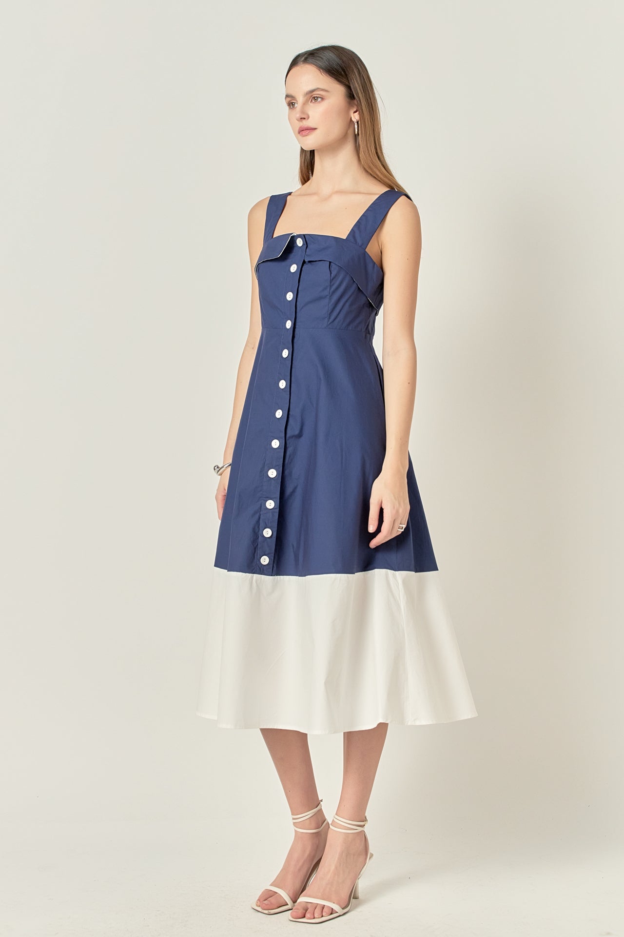 ENGLISH FACTORY - Navy & White Color Block Midi Dress - DRESSES available at Objectrare