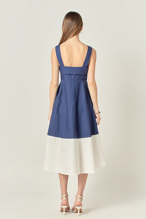 ENGLISH FACTORY - Navy & White Color Block Midi Dress - DRESSES available at Objectrare