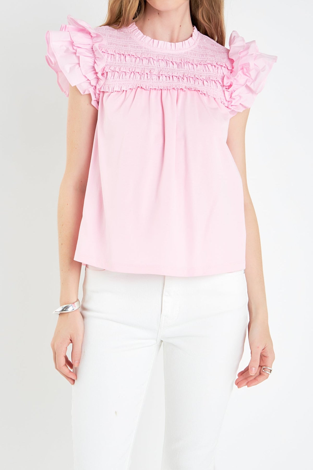 ENGLISH FACTORY - Mix Media Ruffle Top - TOPS available at Objectrare