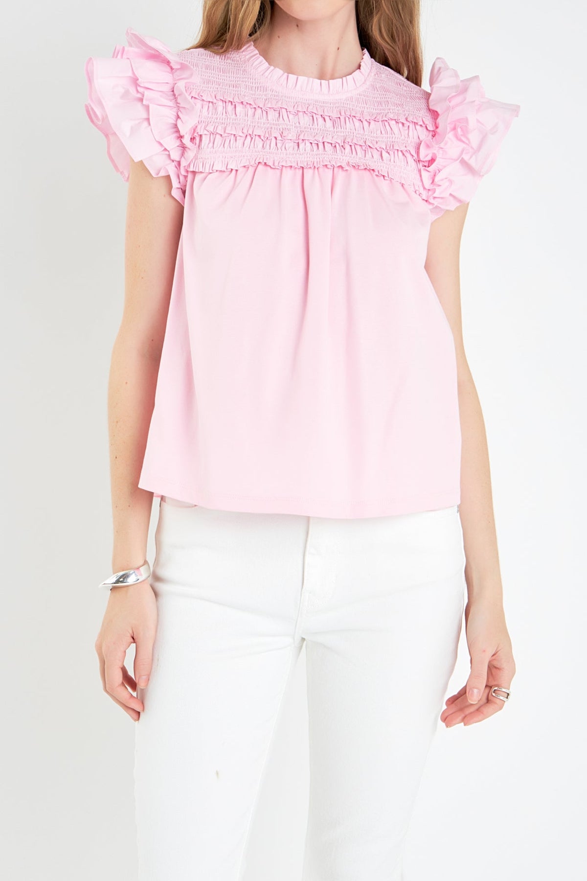 ENGLISH FACTORY - English Factory - Mix Media Ruffle Top - TOPS available at Objectrare