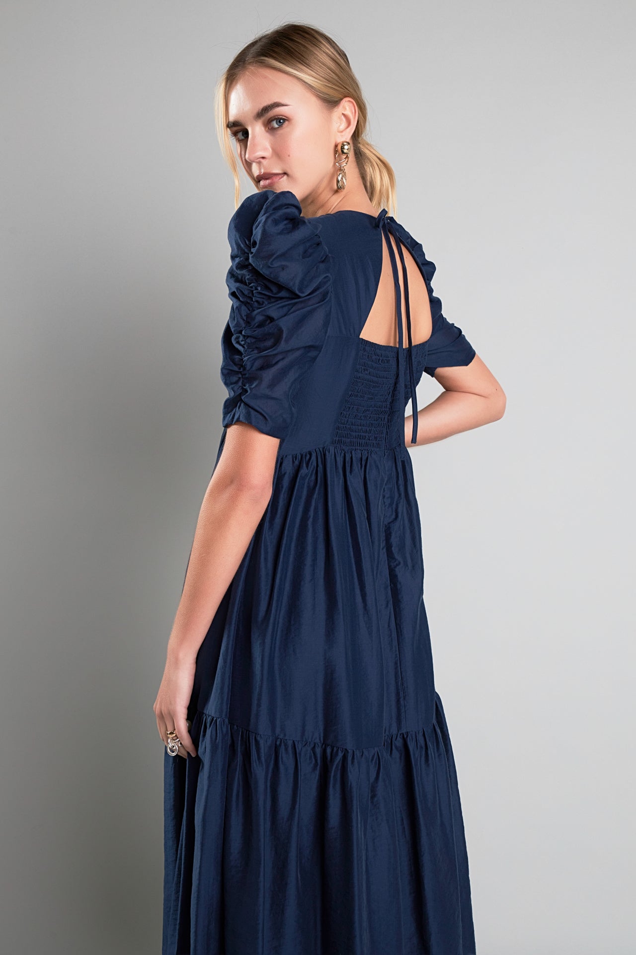 ENGLISH FACTORY - English Factory - Puff Sleeve Shirred Midi Dress - DRESSES available at Objectrare