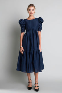 ENGLISH FACTORY - English Factory - Puff Sleeve Shirred Midi Dress - DRESSES available at Objectrare