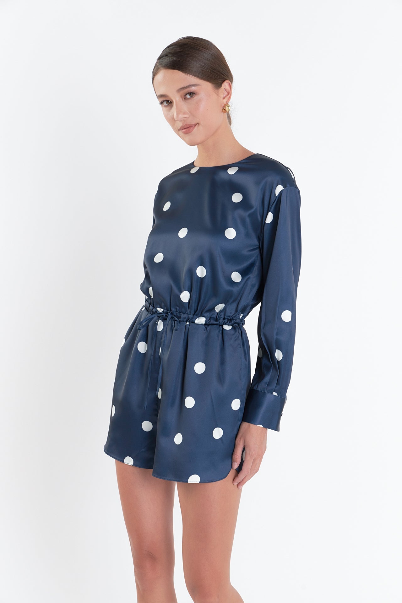 ENGLISH FACTORY - English Factory - Dot Printed Satin Romper - ROMPERS available at Objectrare