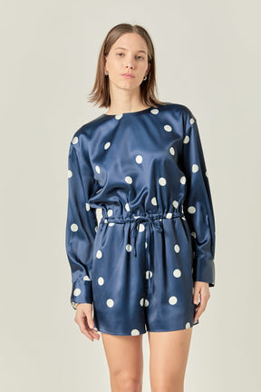 Dot Printed Satin Romper
