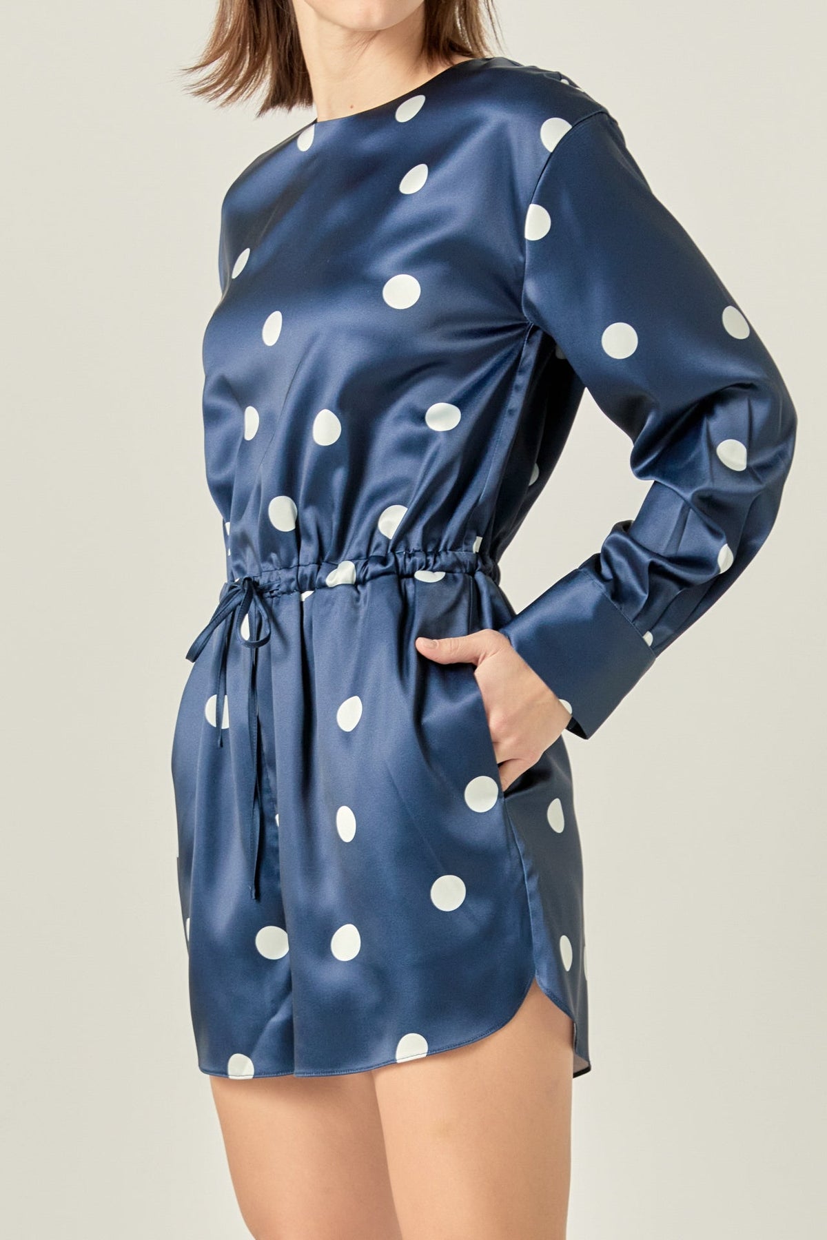 Dot Printed Satin Romper