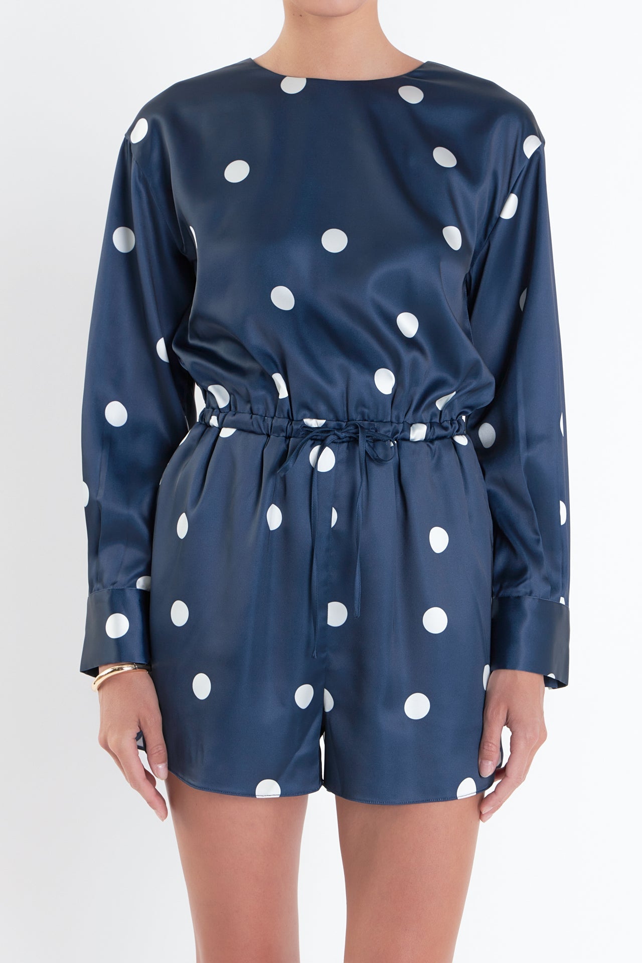 ENGLISH FACTORY - English Factory - Dot Printed Satin Romper - ROMPERS available at Objectrare