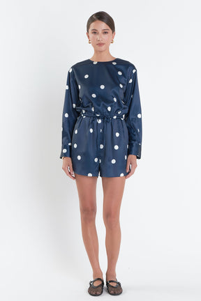 ENGLISH FACTORY - English Factory - Dot Printed Satin Romper - ROMPERS available at Objectrare