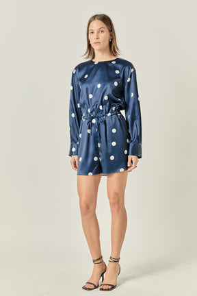 Dot Printed Satin Romper