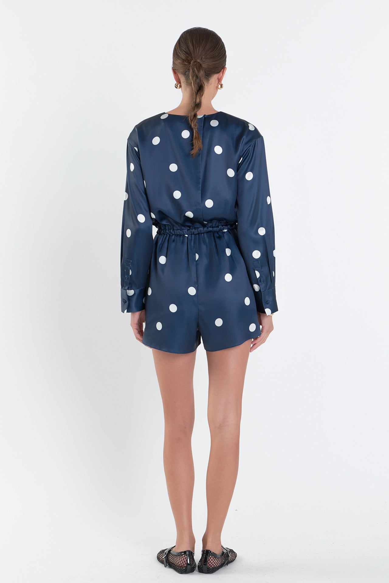 ENGLISH FACTORY - English Factory - Dot Printed Satin Romper - ROMPERS available at Objectrare