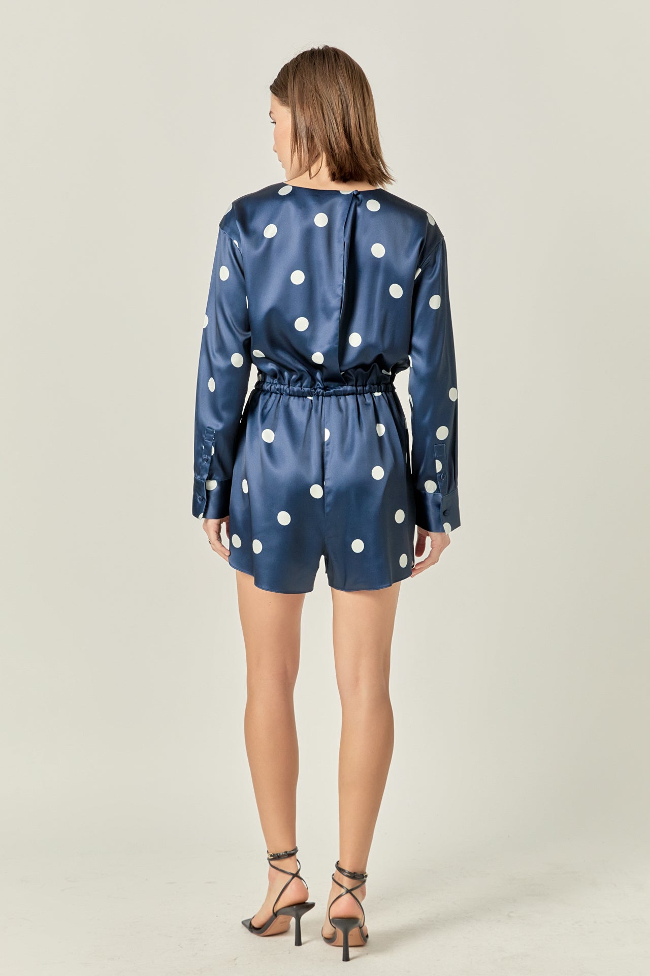Dot Printed Satin Romper