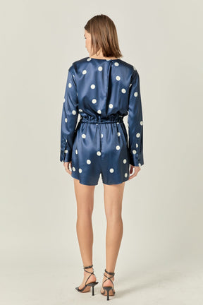 Dot Printed Satin Romper