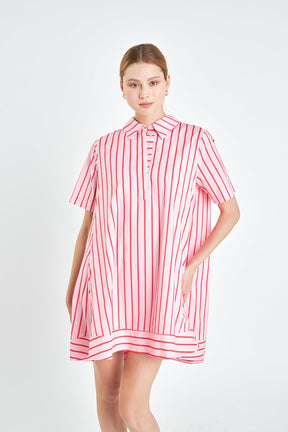 Stripe A-line Shirt Dress