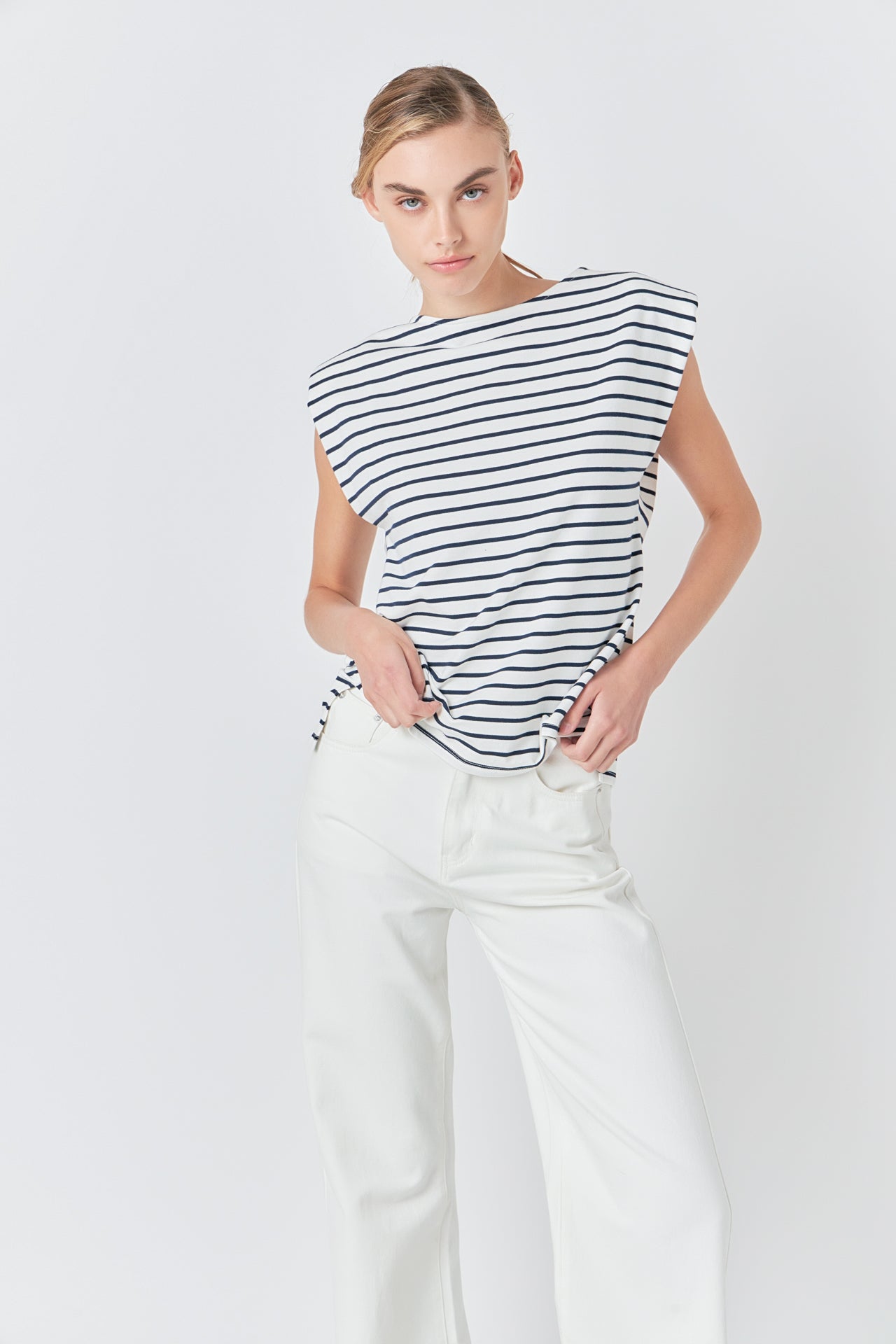 GREY LAB - Striped Padded Sleeveless Top - TOPS available at Objectrare