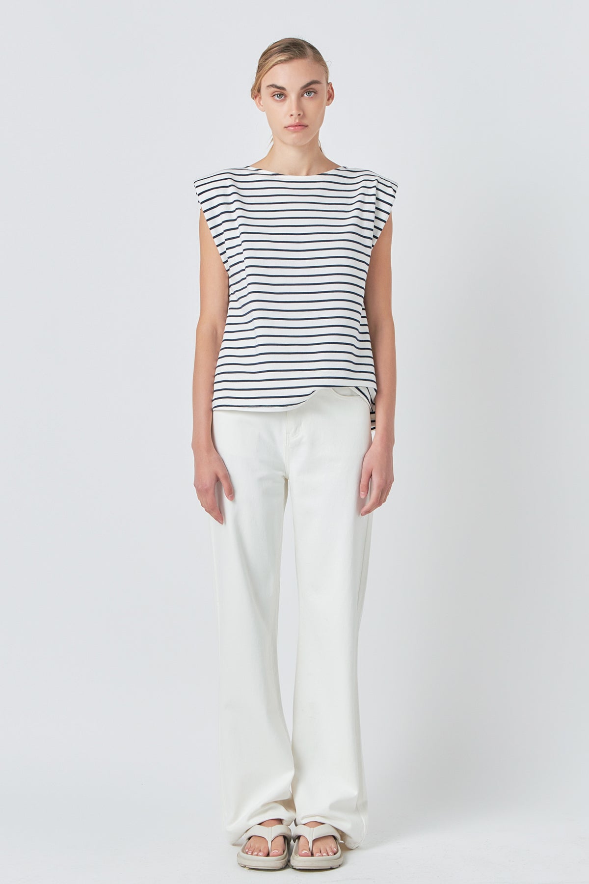 GREY LAB - Striped Padded Sleeveless Top - TOPS available at Objectrare