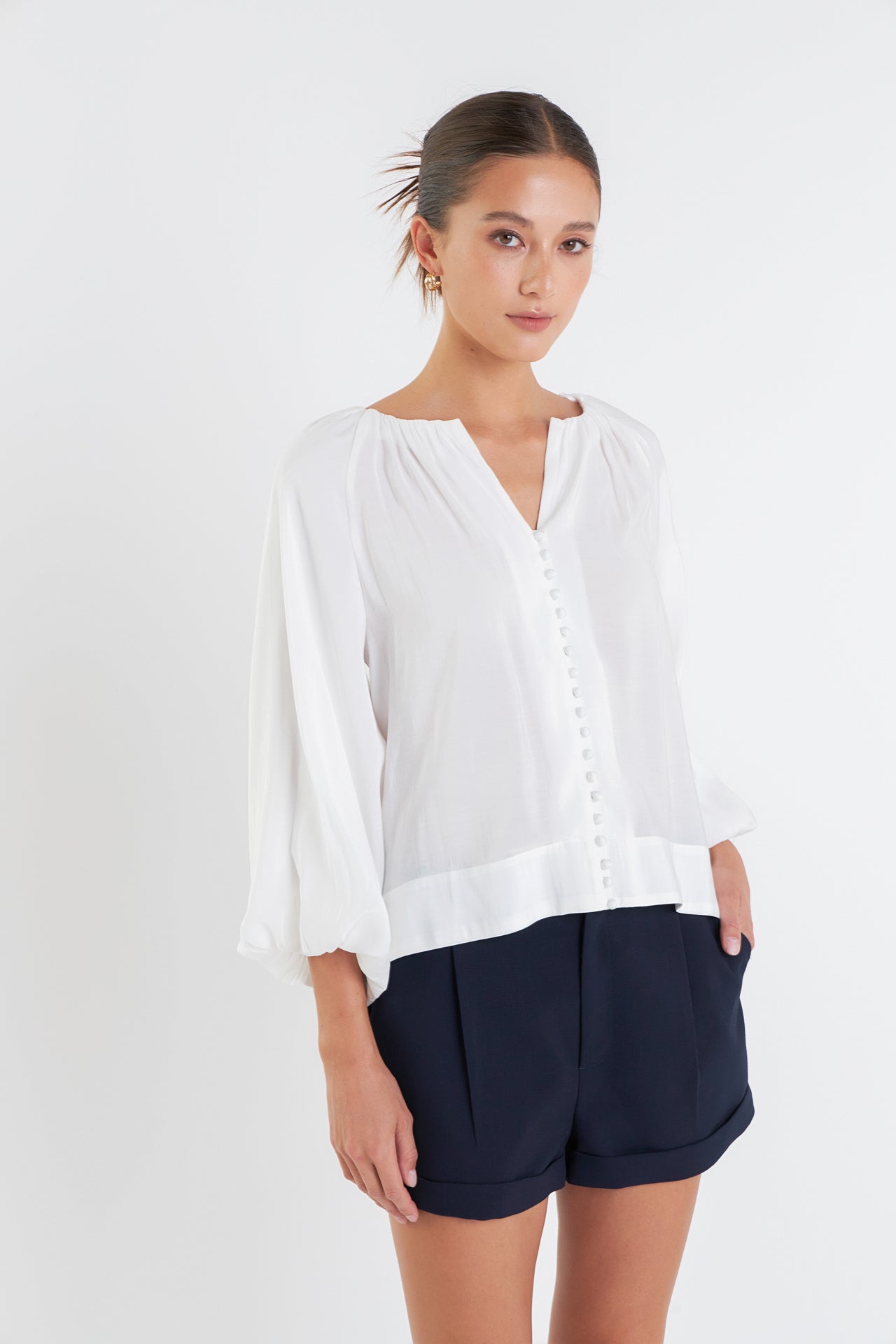 Shirringed Puff Sleeves Top