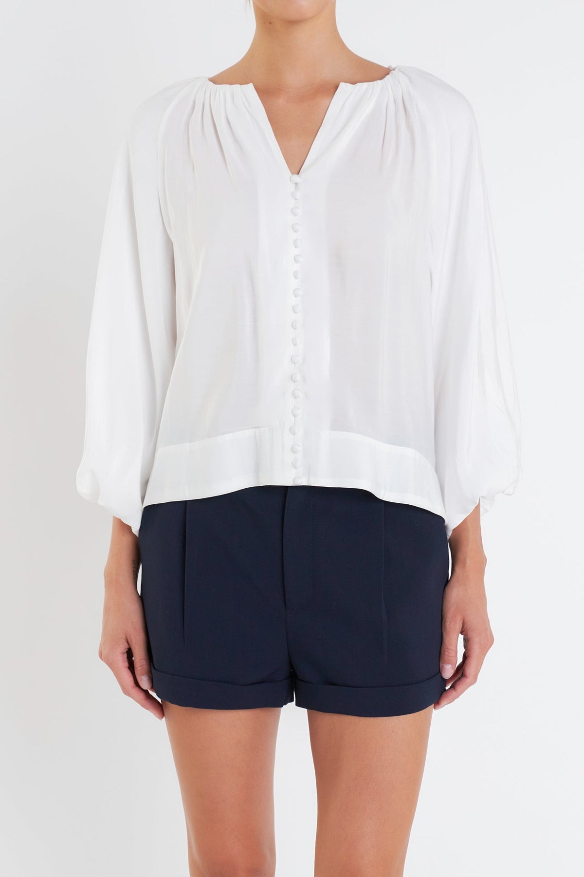 Shirringed Puff Sleeves Top