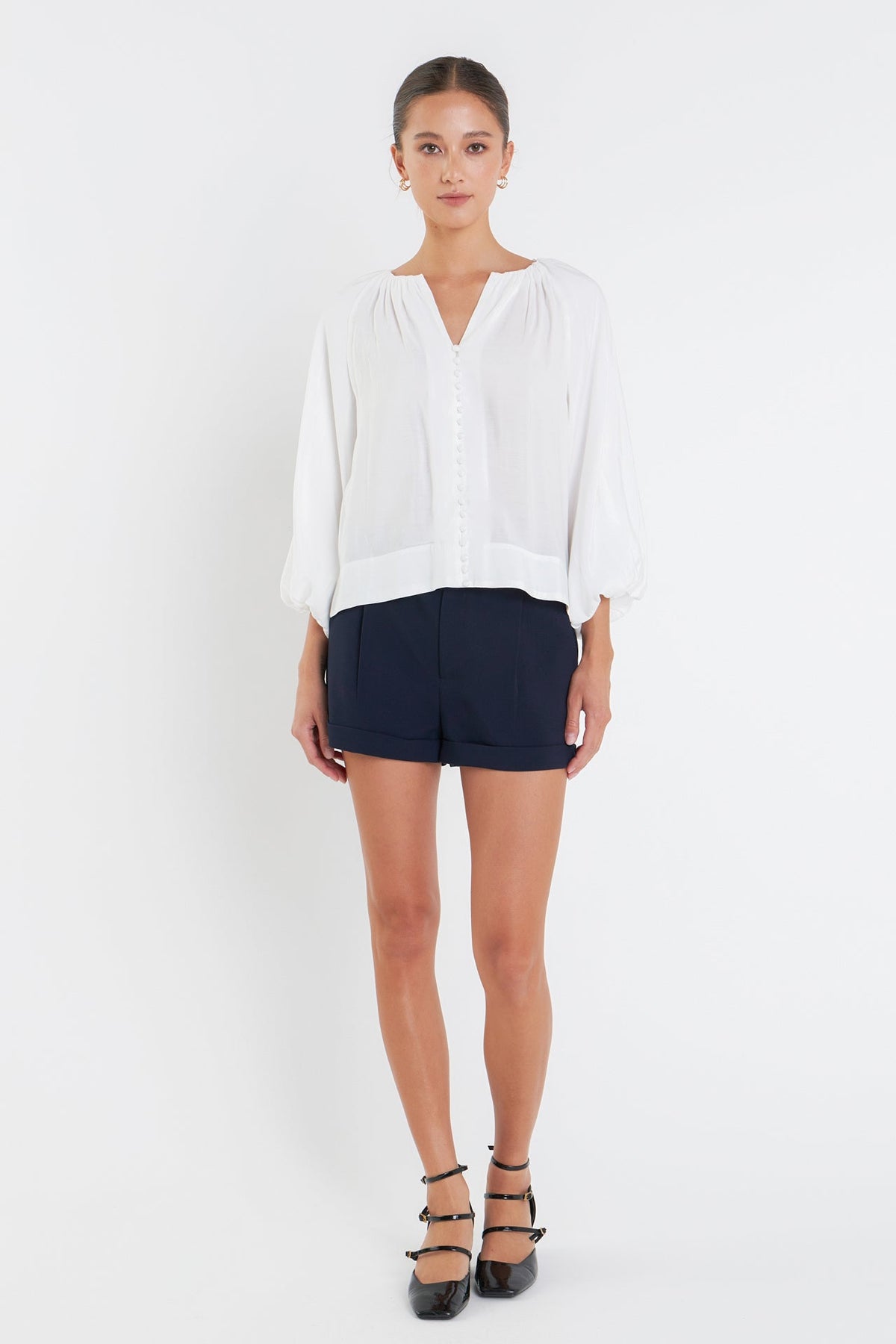 Shirringed Puff Sleeves Top