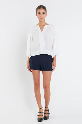 Shirringed Puff Sleeves Top