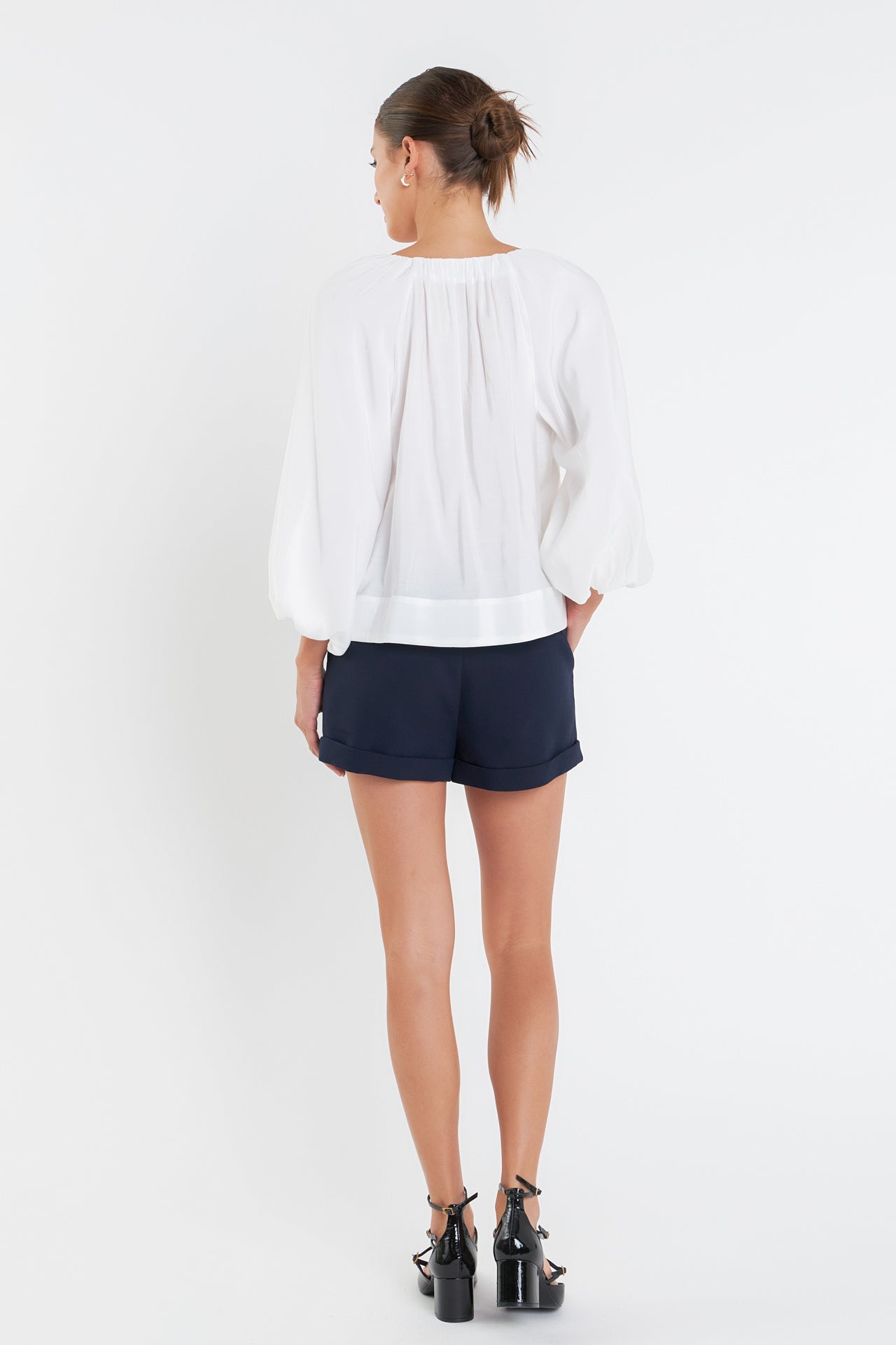 Shirringed Puff Sleeves Top