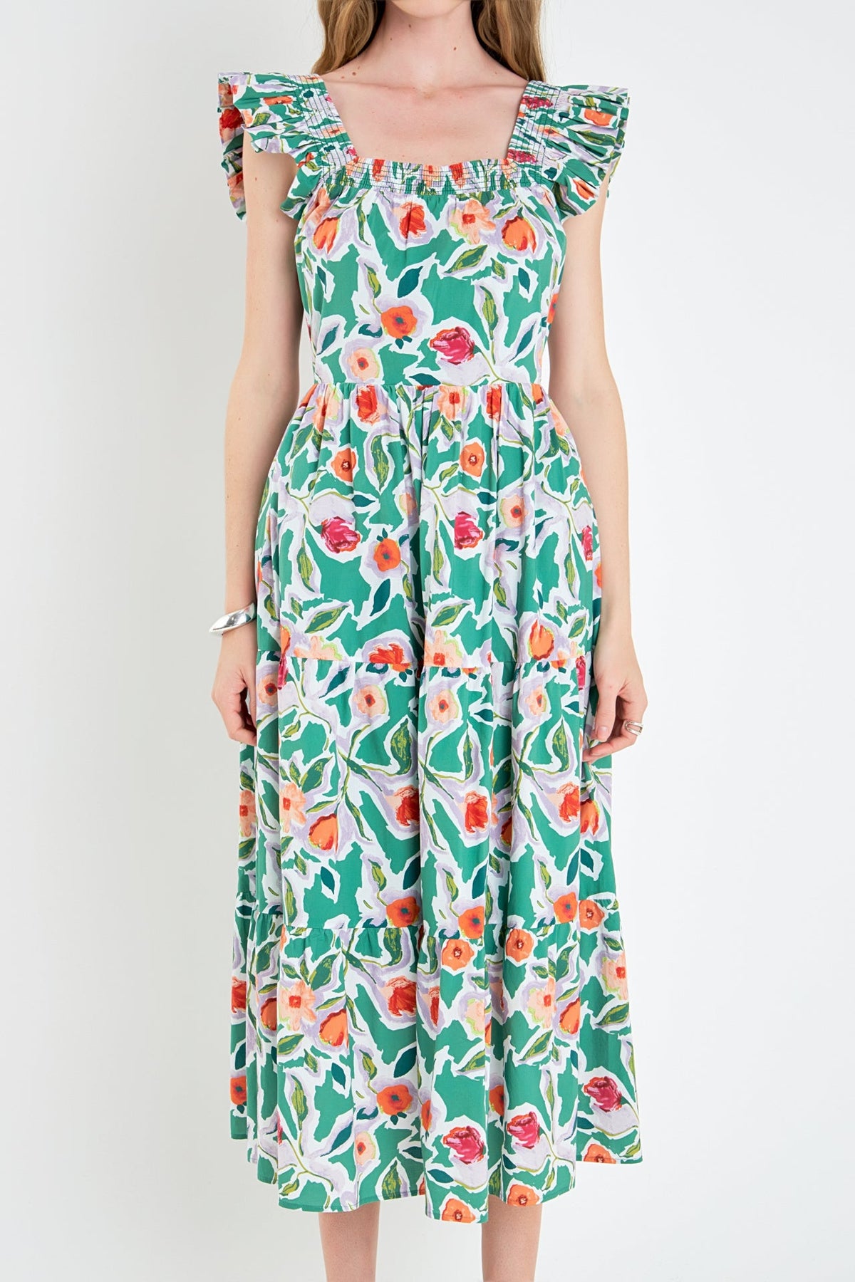 Back Bow Floral Midi Dress