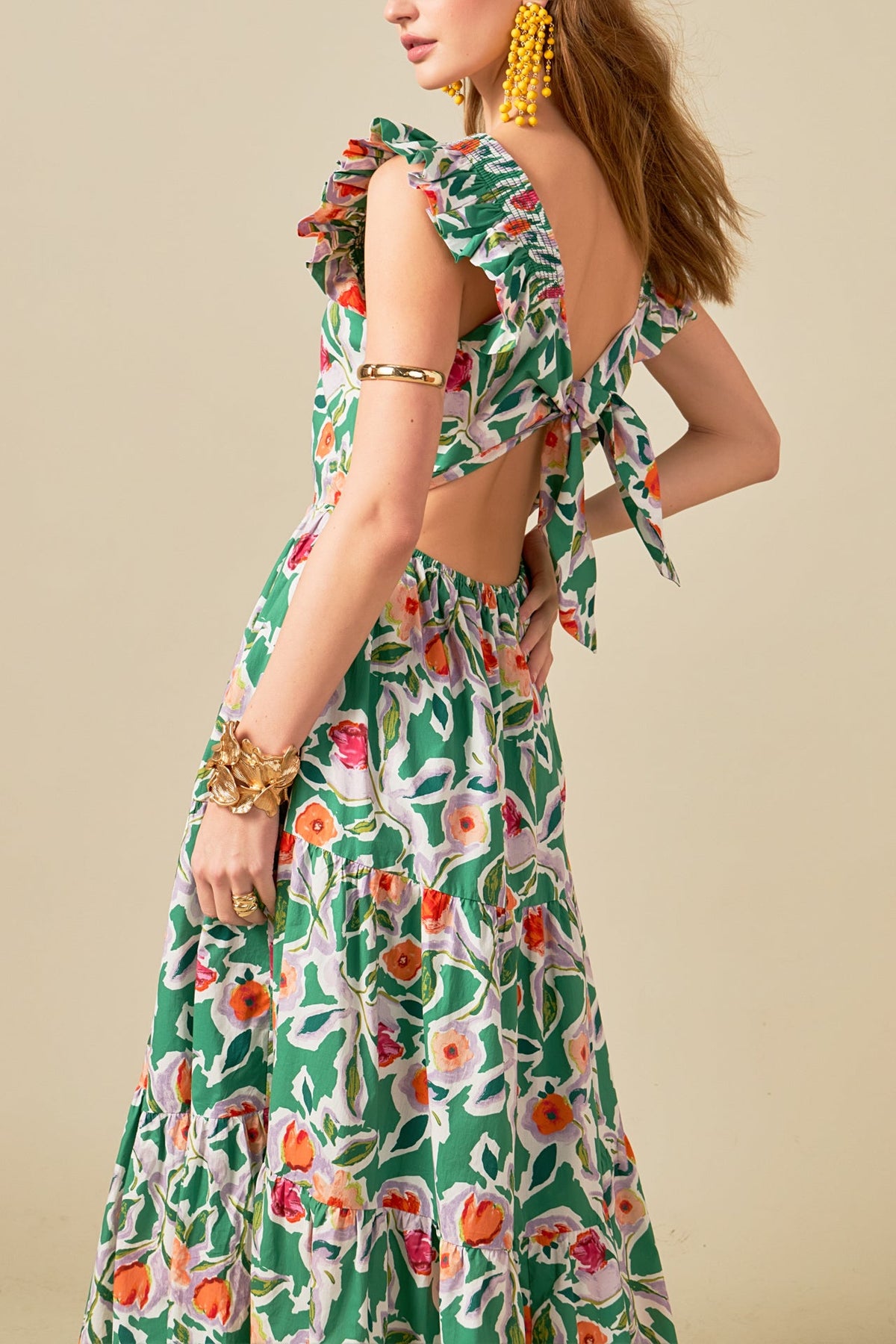 Back Bow Floral Midi Dress