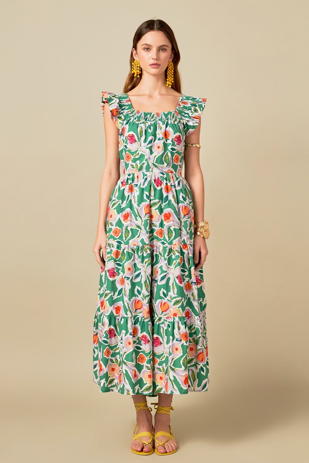 Back Bow Floral Midi Dress