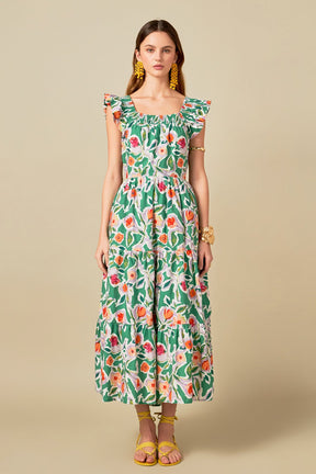 Back Bow Floral Midi Dress