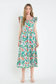 ENGLISH FACTORY - English Factory - Back Bow Floral Midi Dress - DRESSES available at Objectrare