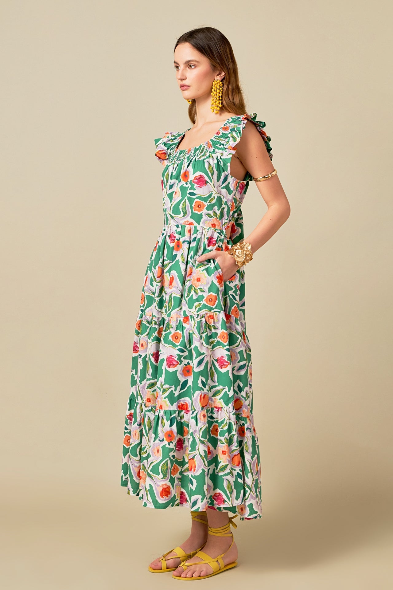 Back Bow Floral Midi Dress