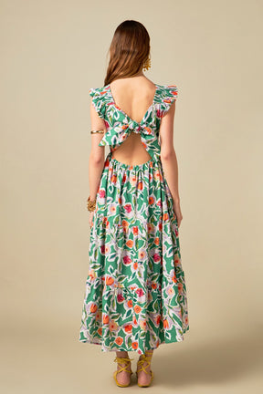 Back Bow Floral Midi Dress