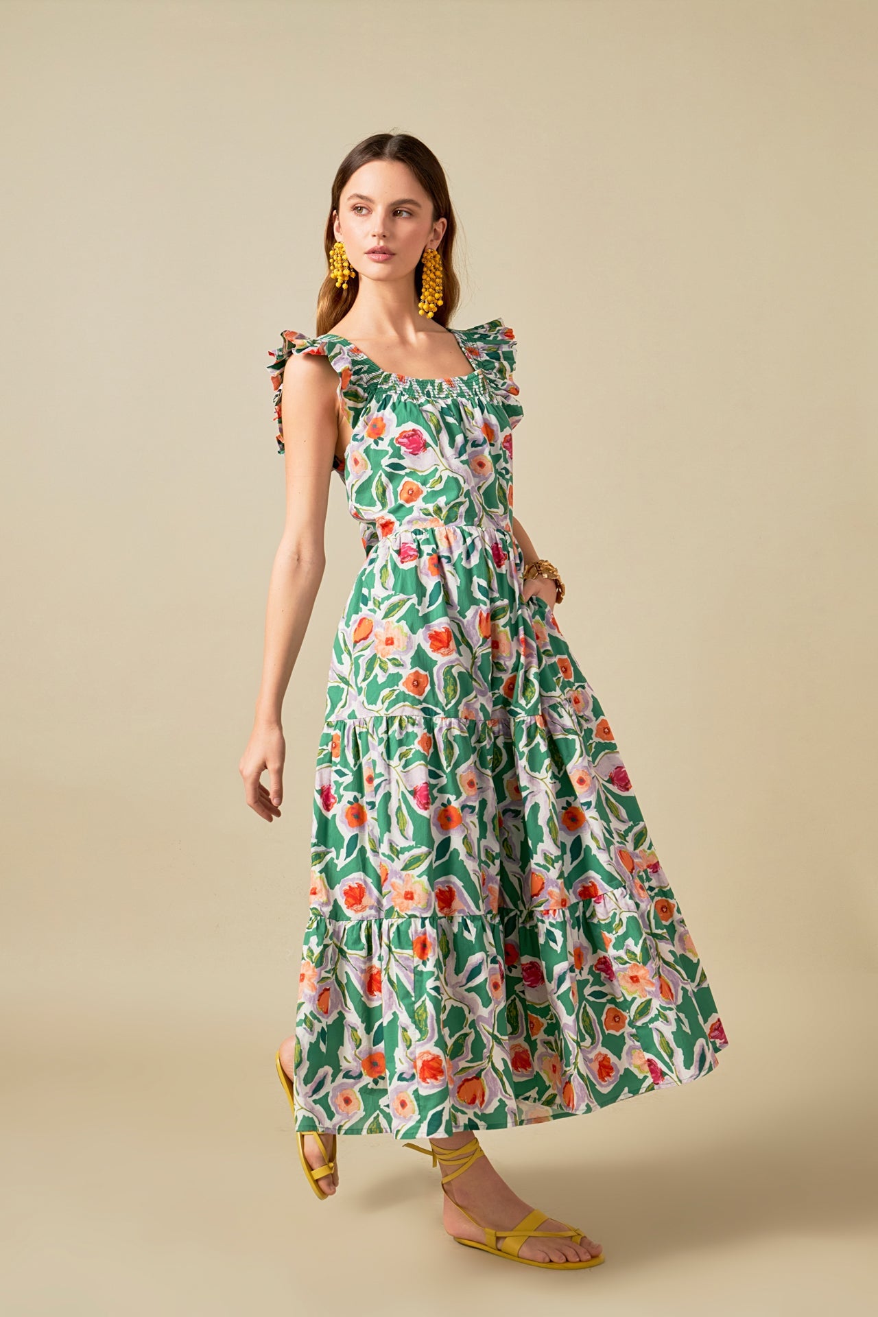 Back Bow Floral Midi Dress