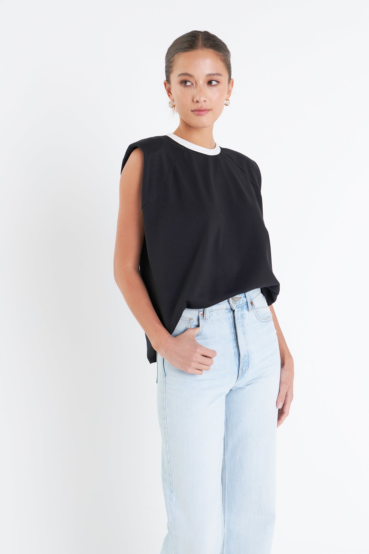 GREY LAB - Contrast Neckline Sleeveless Top - TOPS available at Objectrare