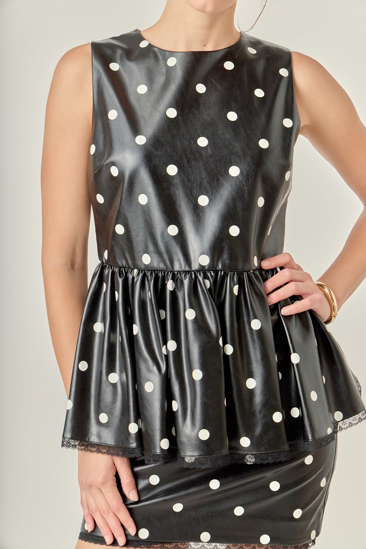 ENGLISH FACTORY - Pu Polka Dot Top - TOPS available at Objectrare