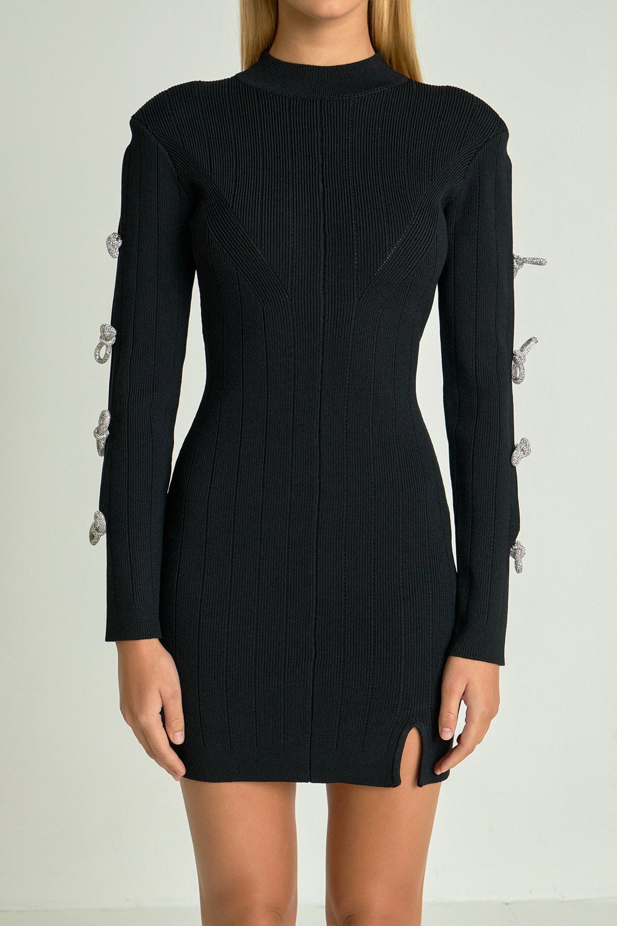 ENDLESS ROSE - Rhinestone Bow Knit Dress - DRESSES available at Objectrare