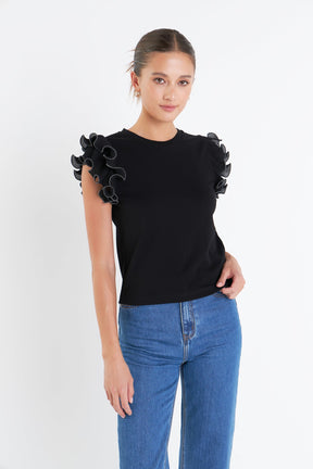 ENGLISH FACTORY - Ruffled Organza T-shirt - T-SHIRTS available at Objectrare