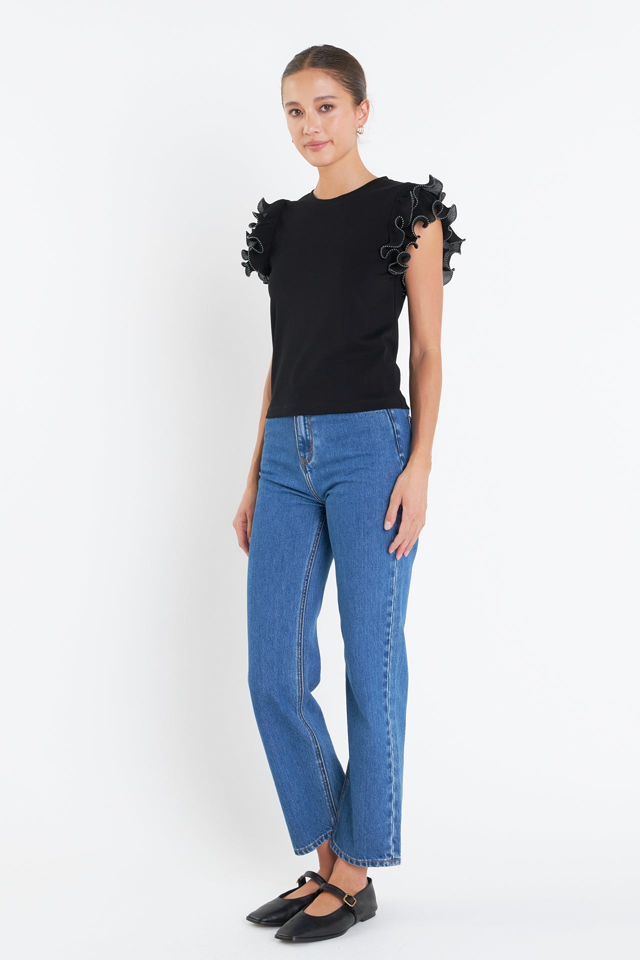 ENGLISH FACTORY - Ruffled Organza T-shirt - TOPS available at Objectrare