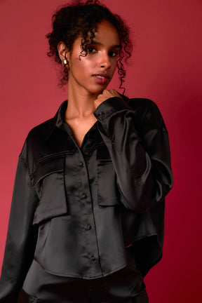 ENDLESS ROSE - Satin Pocket Detailed Top - TOPS available at Objectrare