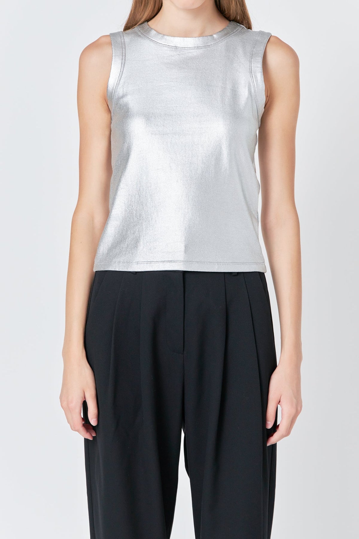 ENDLESS ROSE - Metallic Ribbed Sleeveless Top - TOPS available at Objectrare