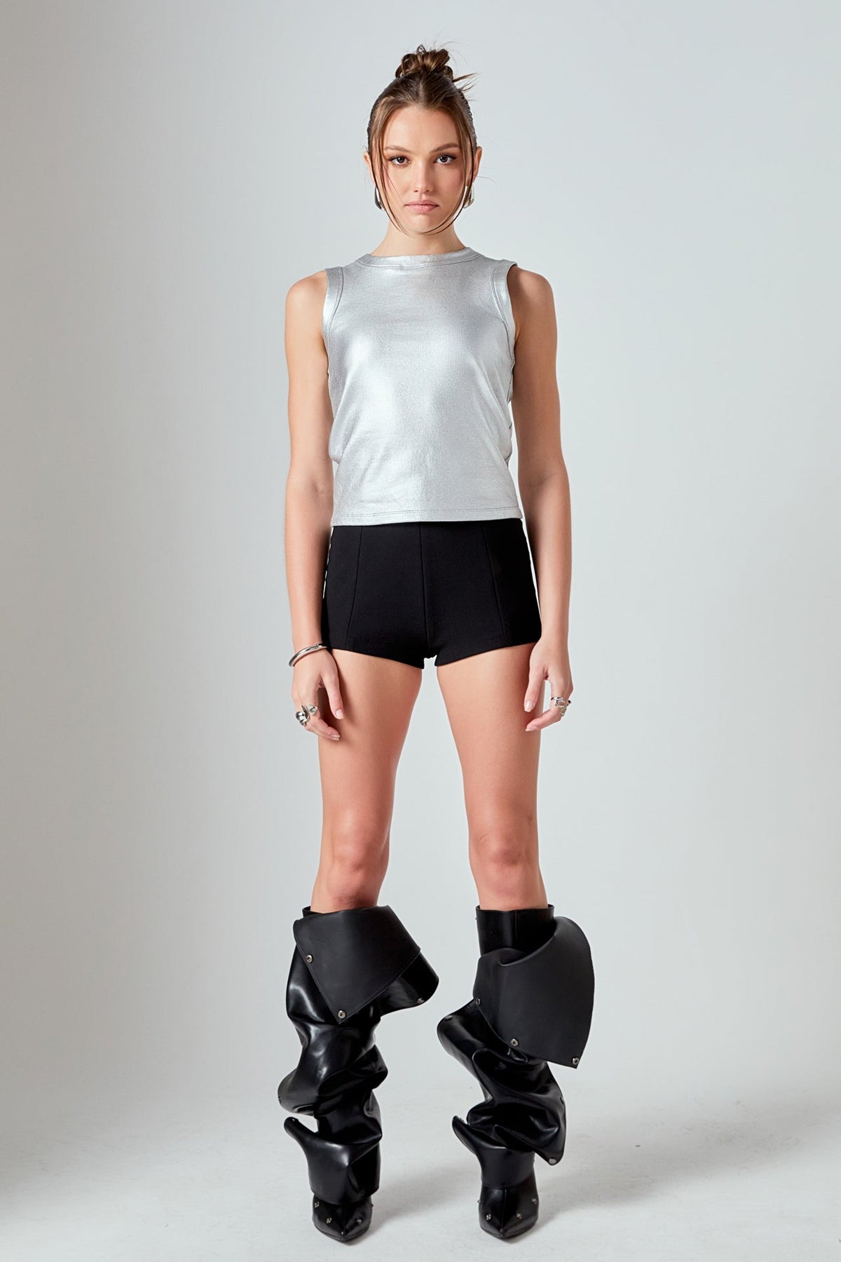 ENDLESS ROSE - Metallic Ribbed Sleeveless Top - TOPS available at Objectrare