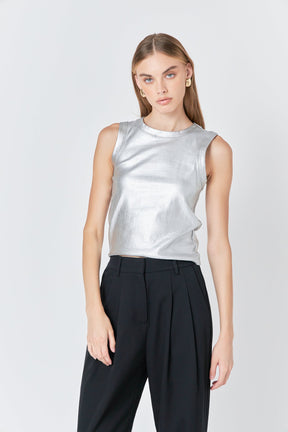 ENDLESS ROSE - Metallic Ribbed Sleeveless Top - TOPS available at Objectrare