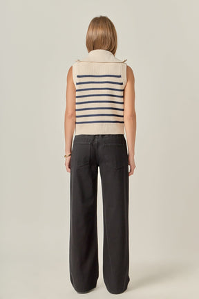 ENGLISH FACTORY - Stripe Half Zip Up Sleeveless Knit Top - TANK TOPS available at Objectrare