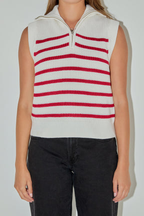 ENGLISH FACTORY - Stripe Half Zip Up Sleeveless Knit Top - TANK TOPS available at Objectrare