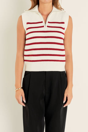 ENGLISH FACTORY - Stripe Half Zip Up Sleeveless Knit Top - TANK TOPS available at Objectrare