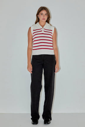 ENGLISH FACTORY - Stripe Half Zip Up Sleeveless Knit Top - TANK TOPS available at Objectrare
