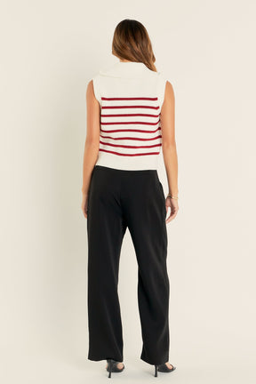 ENGLISH FACTORY - Stripe Half Zip Up Sleeveless Knit Top - TANK TOPS available at Objectrare